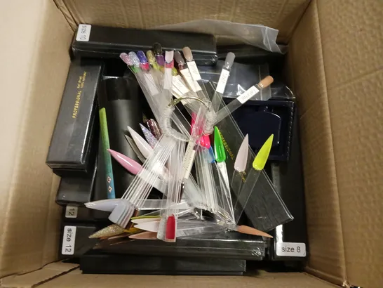 BOX OF APPROXIMATELY 20 ASSORTED NAIL CARE ITEMS TO INCLUDE - NAIL BRUSHES - CUTICLE NIPPERS - ACETONE REMOVER - ETC