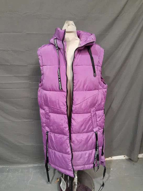 MINORITY FASHION CLASSIC LONG PADDED GILET IN PURPLE - XXL