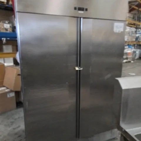 COMMERCIAL STAINLESS DOUBLE DOOR REFRIGERATED FOOD STORAGE UNIT 