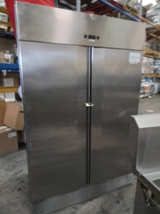 COMMERCIAL STAINLESS DOUBLE DOOR REFRIGERATED FOOD STORAGE UNIT 