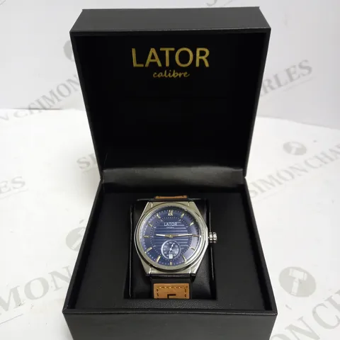 MEN’S LATOR CALIBRE L007 SUB DIAL WATCH – LEATHER/RUBBER HYBRID STRAP – BLUE DIAL - 40MM CASE – L007 MOVEMENT