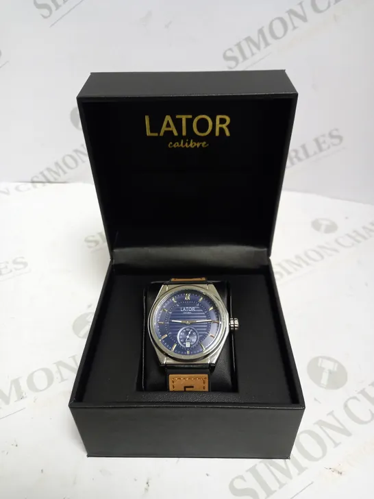 MEN’S LATOR CALIBRE L007 SUB DIAL WATCH – LEATHER/RUBBER HYBRID STRAP – BLUE DIAL - 40MM CASE – L007 MOVEMENT