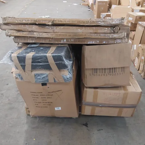 PALLET OF ASSORTED HOUSEHOLD ITEMS AND FURNITURE PARTS