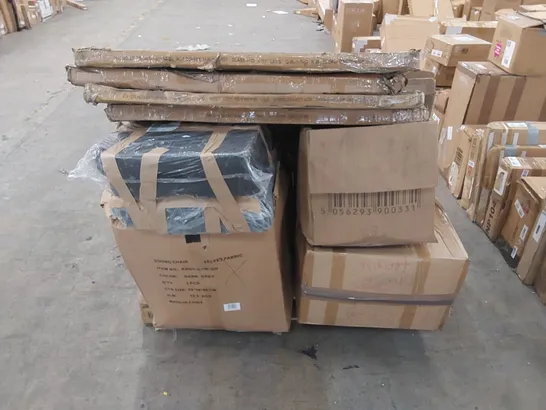 PALLET OF ASSORTED HOUSEHOLD ITEMS AND FURNITURE PARTS