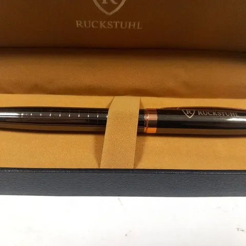 RUCKSTUHL STAINLESS STEEL LUXURY PEN IN GIFT BOX – BLACK & ROSE GOLD COLOUR CASE - HAND ASSEMBLED 