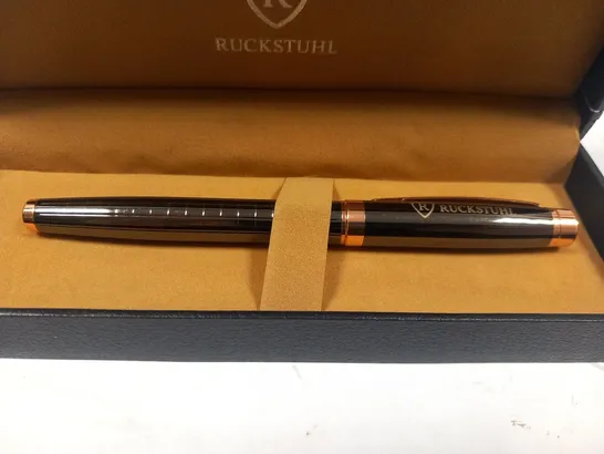 RUCKSTUHL STAINLESS STEEL LUXURY PEN IN GIFT BOX – BLACK & ROSE GOLD COLOUR CASE - HAND ASSEMBLED 