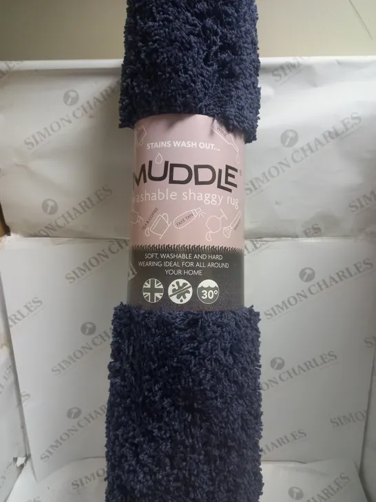 MUDDLE WASHABLE SHAGGY RUG NAVY