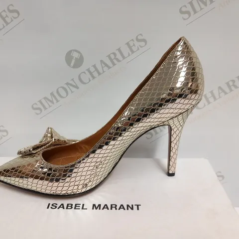 BOXED PAIR OF ISABEL MARANT METAL PYTHON KI GONG PUMP GOAT LEATHER SIZE 40