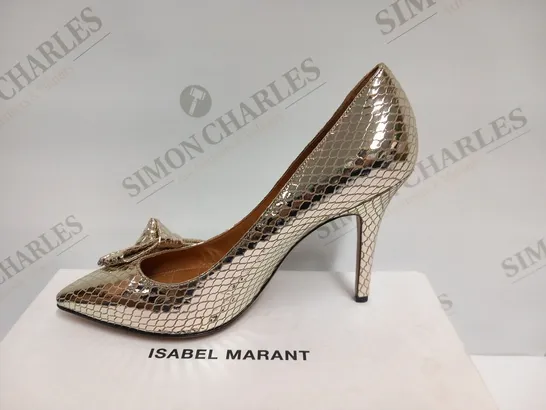 BOXED PAIR OF ISABEL MARANT METAL PYTHON KI GONG PUMP GOAT LEATHER SIZE 40