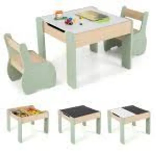 BOXED COSTWAY KIDS TABLE AND CHAIR SET WITH REMOVABLE CHALKBOARD STORAGE, 3 PCS FURNITURE SET FOR BOYS AND GIRLS - GREY