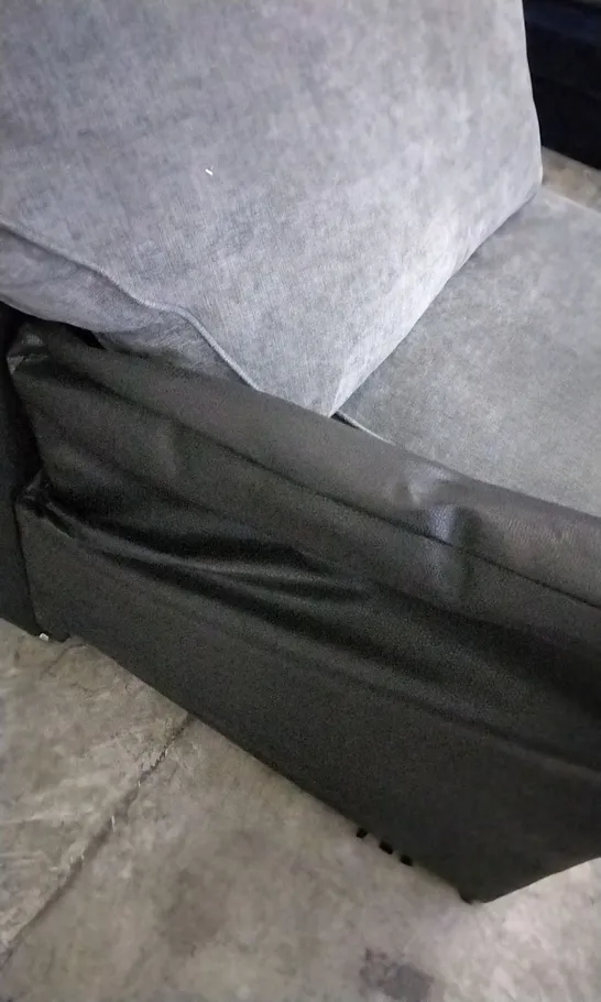 BLACK LEATHER ARMCHAIR WITH GREY CUSHIONS (MISSING ARM)