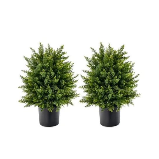 BOXED SET OF 2 COSTWAY ARTIFICIAL CEDAR TOPIARY BALL TREES WITH CEMENT POT (1 BOX)