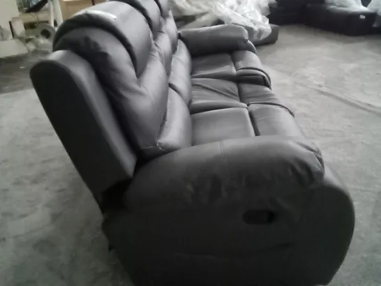 QUALITY DESIGNER VANCOUVER GREY FAUX LEATHER MANUAL RECLINING THREE SEATER SOFA (MIDDLE SEAT COLLAPSED)