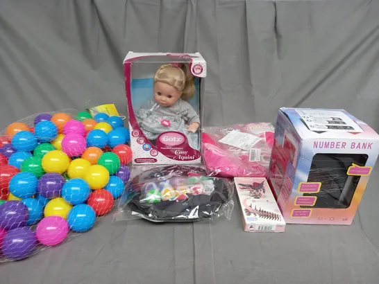 LARGE BOX OF ASSORTED TOYS AND GAMES TO INCLUDE PLAYING BALLS, FANCY DRESS AND BABY DOLLS