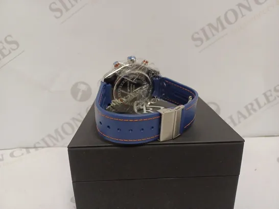 RUCKSTUHL R400 MENS CHRONOGRAPH WATCH - BLUE & ORANGE BEZEL - STAINLESS STEEL CASE - BLUE RUBBER STRAP - DISPLAY BOX