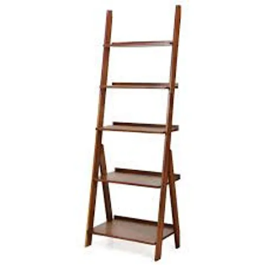 BOXED COSTWAY 5-TIER LADDER SHELF WITH SAFE ROUND CORNERS FOR HOME OFFICE - COFFEE