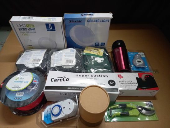 LARGE QUANTITY OF ASSORTED HOUSEHOLD ITEMS TO INCLUDE 90M TRIMMER LINE, PET FIRST AID KIT AND SUCTION GRAB BAR