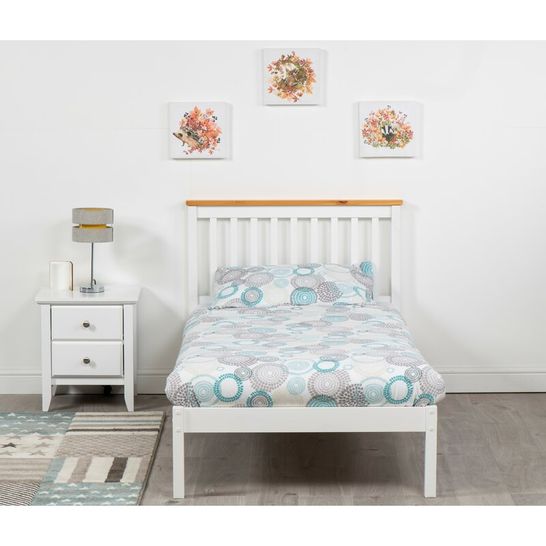 BOXED ATLANTIS BED FRAME- WHITE WITH A CARAMEL TRIM (2 BOXES) 