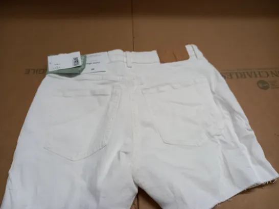 H&M HIGH WAIST WHITE DENIM SHORTS - UK 12