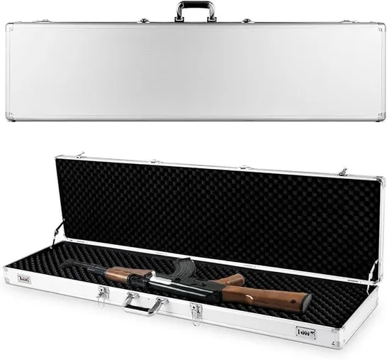 BOXED COSTWAY GUN CASE, ALUMINUM ALLOY LOCKABLE RIFLE CASE, LONG GUN CASE WITH COMBINATION LOCK & PADLOCK, SHOTGUN CASE WITH SPONGE PAD, ALUMINUM LONG 