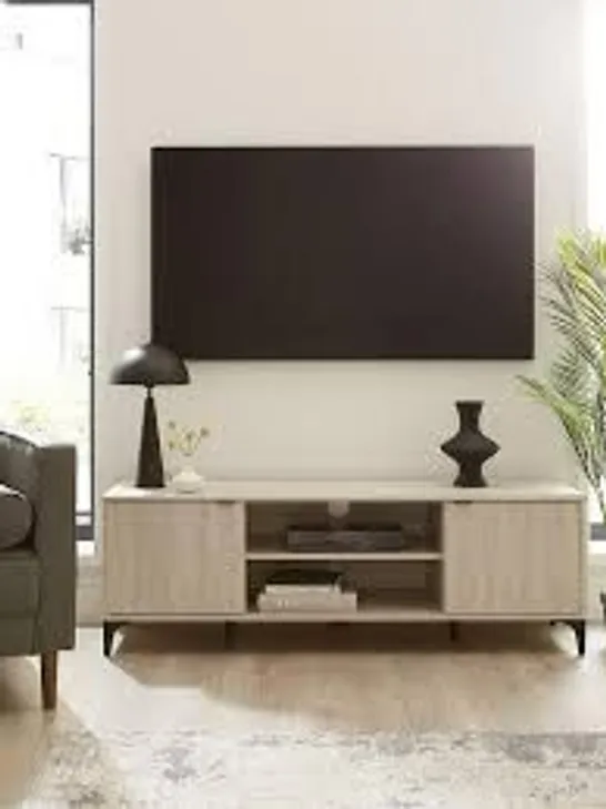 BOXED WAKEFIELD 2 DOOR TV UNIT IN GREY OAK - COLLECTION ONLY