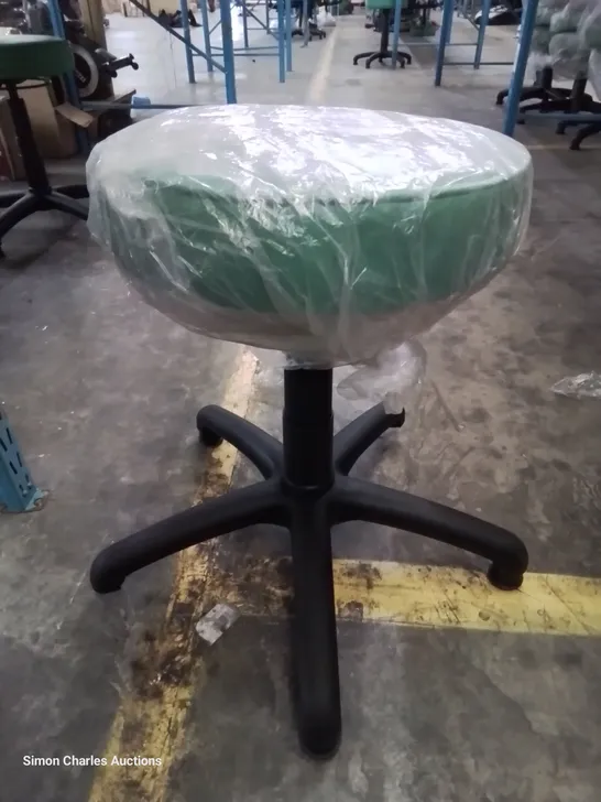 SIX HEIGHT ADJUSTABLE EXAMINATION STOOLS GREEN PU SEAT PADS