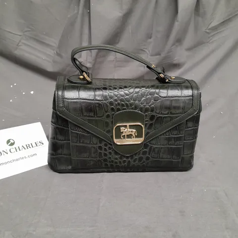 PAUL COSTELLOE DRESSAGE LEATHER CROC GREEN HANDBAG