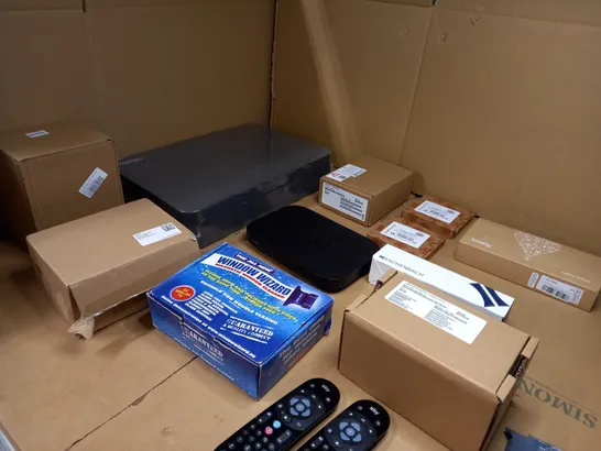 LARGE BOX OF APPROXIMATELY 20 ASSORTED HOUSEHOLD ITEMS TO INCLUDE: ASSORTED BOXED ITEMS, FOAM BLOCK, SKY BOX