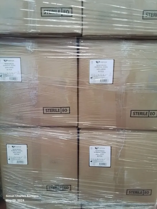 PALLET OF APPROXIMATELY 800 BRAND NEW DISPACK REINFORCED SURGICAL GOWNS - SIZE LARGE 