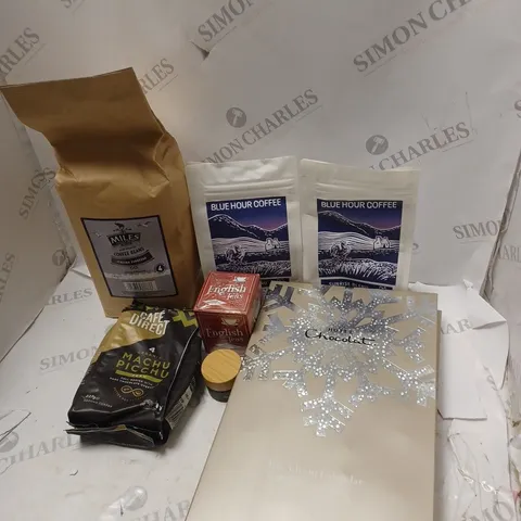 LOT OF ASSORTED FOOD AND DRINK ITEMS TO INCLUDE HOTEL CHOCOLAT, BLUE HOUR COFFEE AND CAFE DIRECT