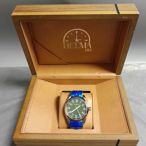 MENS HELMHA DH WATCH IN GREEN/SILVER STAINLESS STEEL STRAP 3ATM WATER RESISTANT LUXURY GIFT BOX INCLUDED