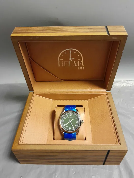 MENS HELMHA DH WATCH IN GREEN/SILVER STAINLESS STEEL STRAP 3ATM WATER RESISTANT LUXURY GIFT BOX INCLUDED