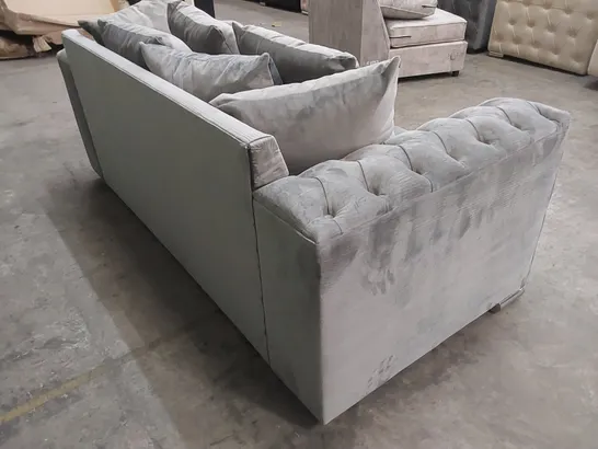 QUALITY DESIGNER ASHTON 3-SEATER LUXURY VELVET UPHOLSTERED SOFA - SILVER