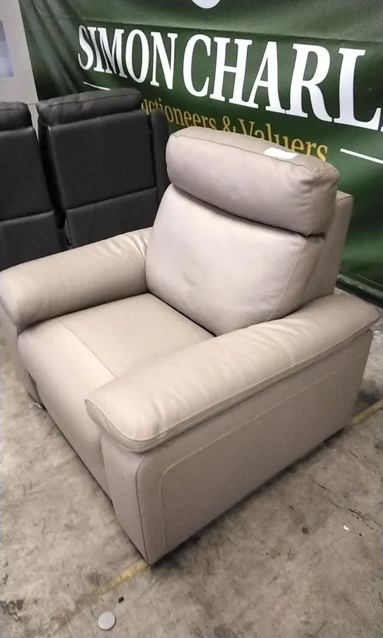 QUALITY ITALIAN DESIGNER TAUPE LEATHER POWER RECLINER ARMCHAIR