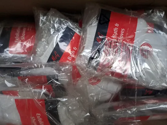 BOX OF APPROXIMATELY 20 PACKS OF SHOWER GLOVES - COLLECTION ONLY