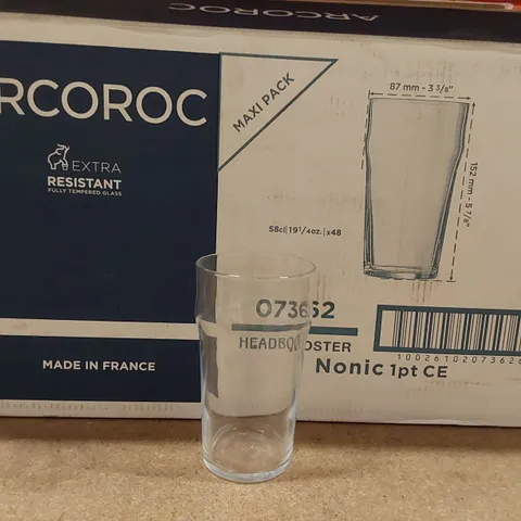 BOX OF APPROXIMATELY 48X ARCOROC EXTRA RESISTANT FULLY TEMPERED GLASS PINT GLASSES (1 BOX)
