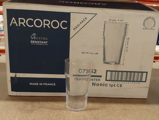 BOX OF APPROXIMATELY 48X ARCOROC EXTRA RESISTANT FULLY TEMPERED GLASS PINT GLASSES (1 BOX)