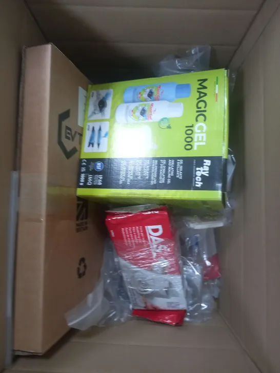 BOX OF APPROXIMATELY 10 ASSORTED ITEMS TO INCLUDE MAGICGEL, STECKPLATINE, ULTRASONIC GENERATOR ETC