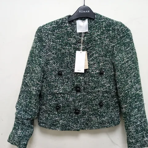 MNG KNIT EFFECT CARDIGAN IN GREEN/WHITE/BLACK/ SMALL