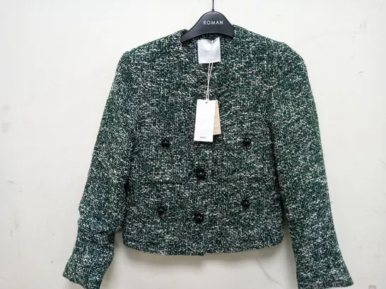 MNG KNIT EFFECT CARDIGAN IN GREEN/WHITE/BLACK/ SMALL