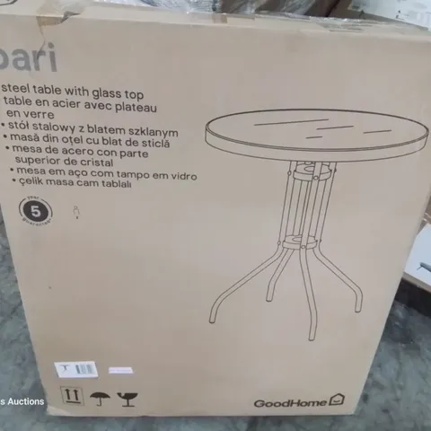 BOXED BARI STEEL TABLE WITH GLASS TOP