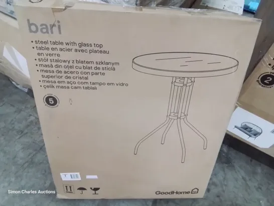 BOXED BARI STEEL TABLE WITH GLASS TOP