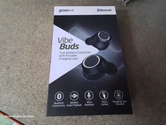 CASE OF APPROXIMATELY 35 SETS OF GROOVE-E VIBE BUDS WITH PORTABLE CHARGING CASE