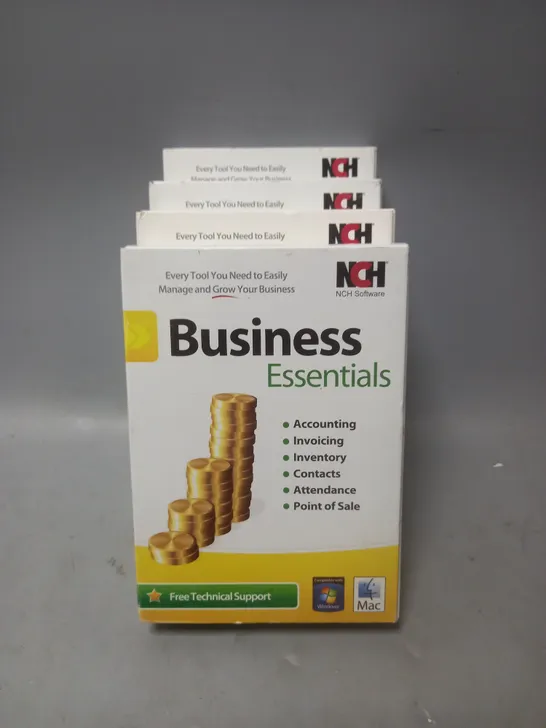 LOT OF 4 BUSINESS ESSENTIALS COMPLETE BUSINESS SUITE SOFTWARE FOR WINDOWS AND MAC