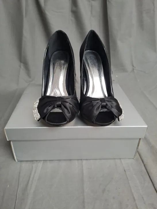 BOXED LOT OF 12 PAIRS OF LADIES OCCASIONS BY CASANDRA BLACK HIGH HEELED SHOES VARIOUS SIZES