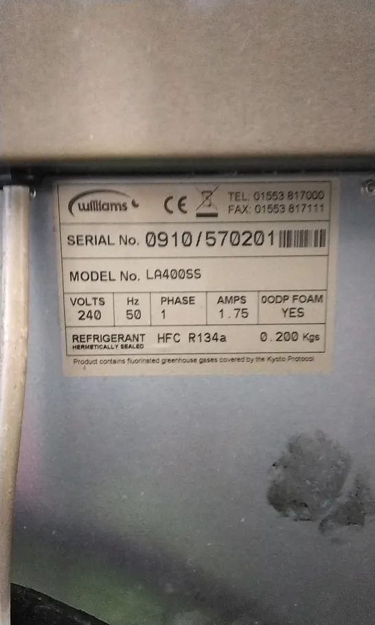 WILLIAMS LA400SS COMMERCIAL REFRIGERATOR 