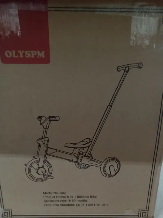 BOXED OLYSPM 5 IN 1 BALANCE BIKE TRICYCLE 