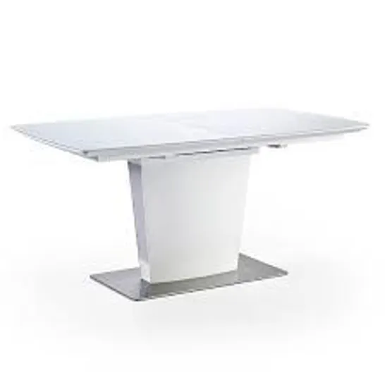 BRAND NEW & BOXED PERRY EXTENDABLE DINING TABLE IN MATT WHITE WITH GLASS TOP (3 BOXES)