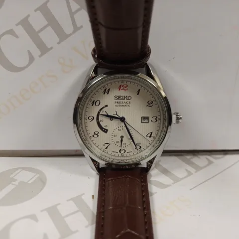 SEIKO PRESAGE AUTOMATIC WHITE DIAL LEATHER WATCH STRAP