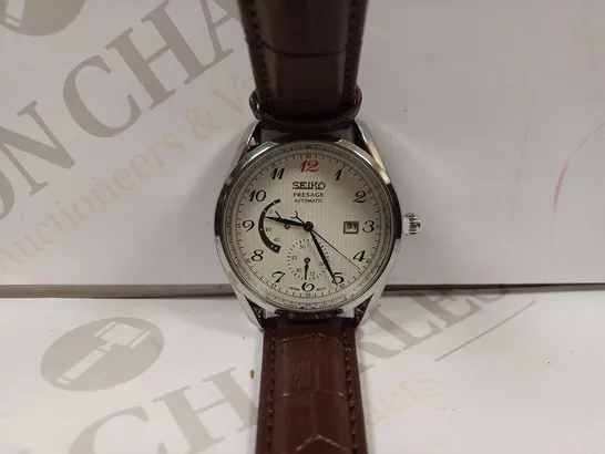 SEIKO PRESAGE AUTOMATIC WHITE DIAL LEATHER WATCH STRAP